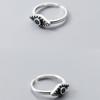 Adjustable Open Ring Couples Punk Style Black Zircon Geometric Design Unisex Plated Finger