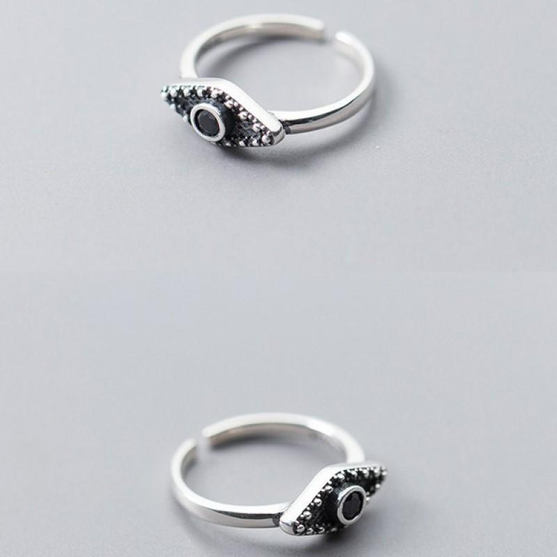 Adjustable Open Ring Couples Punk Style Black Zircon Geometric Design Unisex Plated Finger