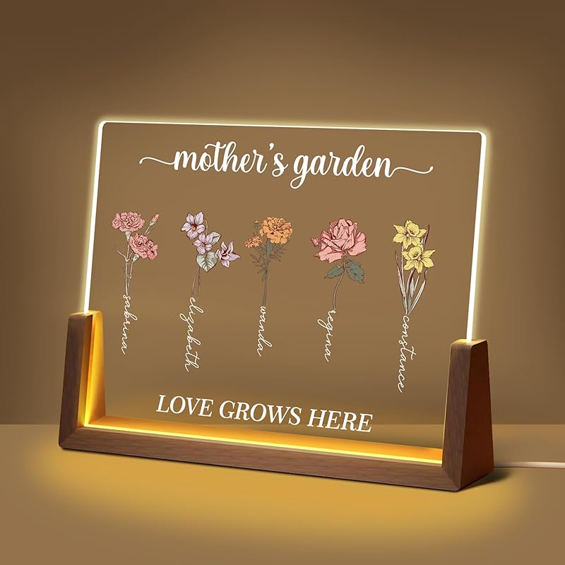 Personalized Mothers Day Unique Gifts for Mom Wife, Mom Gifts from Daughter Son Husband, Custom Acrylic Night Light Picture Frame with Photo Name,