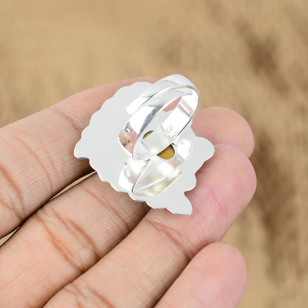 925 Sterling Silver Sacral Chakra Oval Tiger's Eye Stone Elegant Mother New Ring