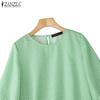 ZANZEA Women Casual Round Neck 3/4 Sleeve Loose Print Blouse