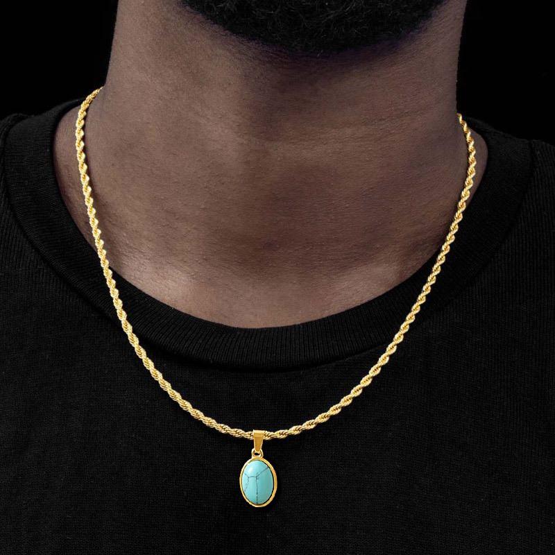 Trendy Natural Oval Necklace for Men Boys,Waterproof Small Natural Stone Geometric Pendant,Energy Magnetic Field Jewelry Gift