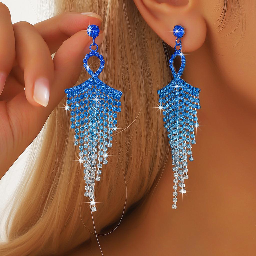 2PC Women's Fashion Claw Chain Colorful rhinestone tassel Earrings Tourism Carnival Banquet Party Festival Dress up Gift