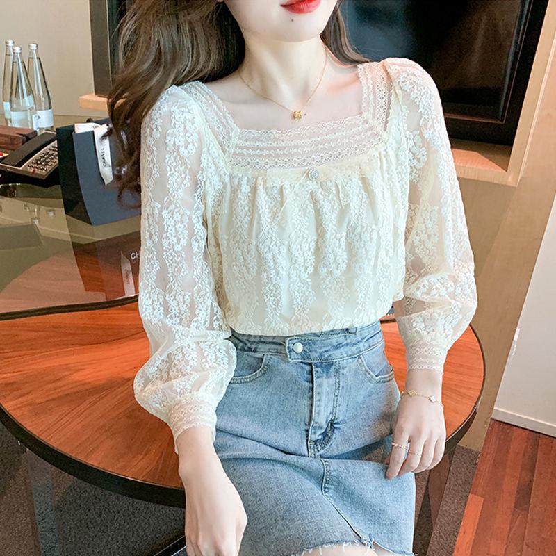 2024 Trendy Women's Square Collar Lace Chiffon Blouse - Early Spring Collection