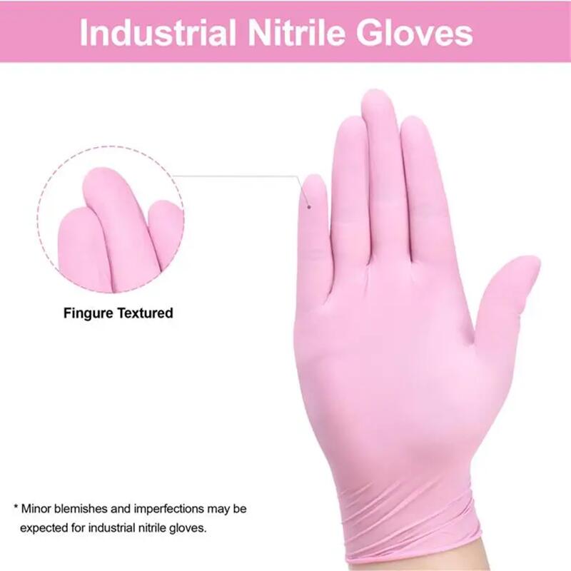20/50/100PCS Pink Nitrile Gloves Disposable Non-Slip Gloves for Kitchen Household Cleaning Beauty Hair Salon Working Gloves