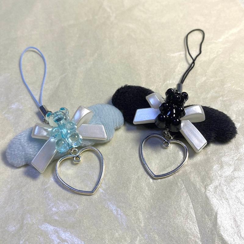 Stylish Angel Wing Phone Lanyard Punk Style Heart Pendant Backpack Decorations