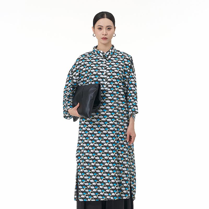 

Korean Style Spring/Summer 2026 Original Print Plus Size Loose Slimming Shirt Dress for Women One Size чёрный