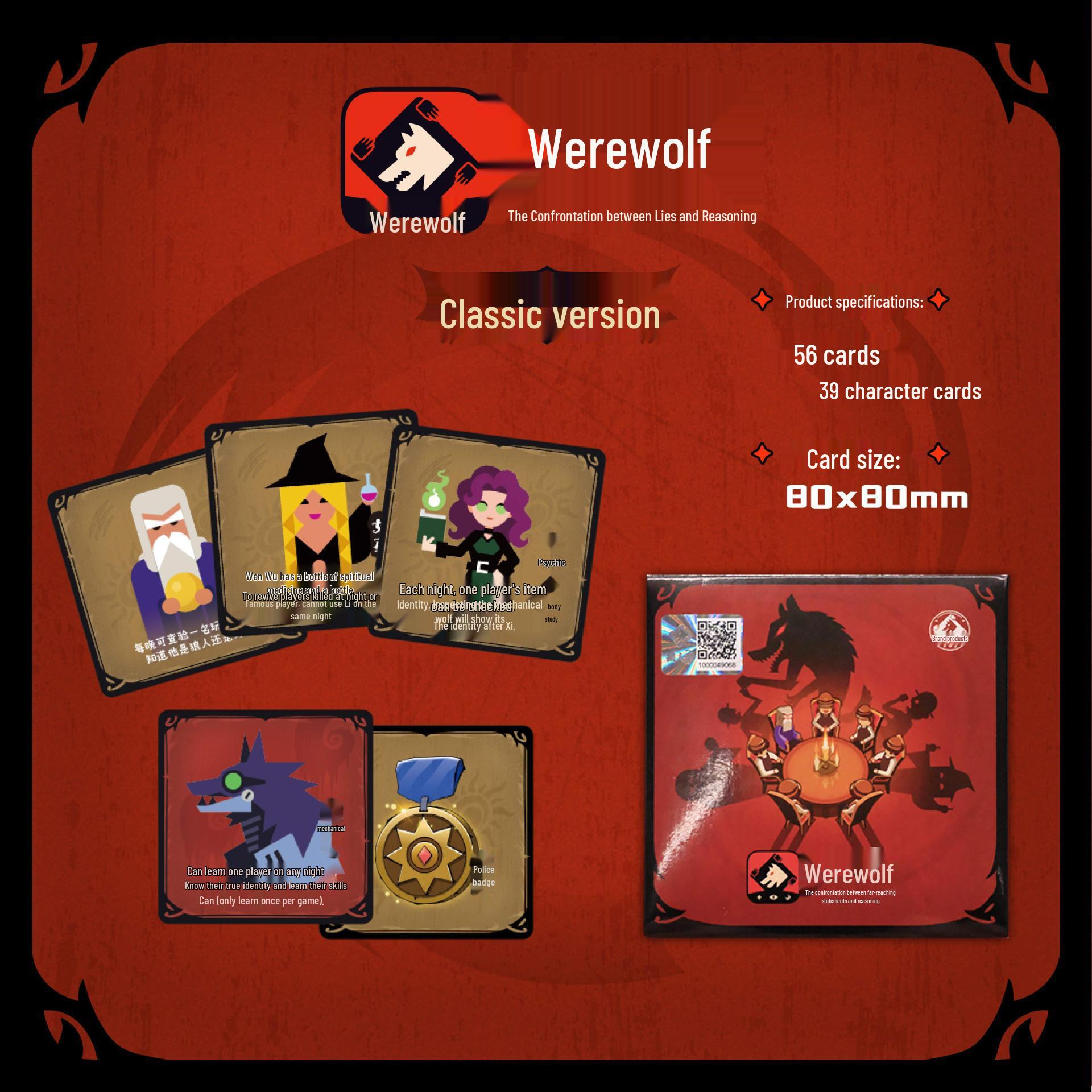 Werewolf Classic Square Box Edition: Enlarged Cards & New Characters - Casual Party Tabletop Game