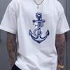 Unisexs Summer Cotton Fashionable Casual Sports Loose Boat Anchor Pattern Printed Round Neck Short Sleeved Tshirt Top