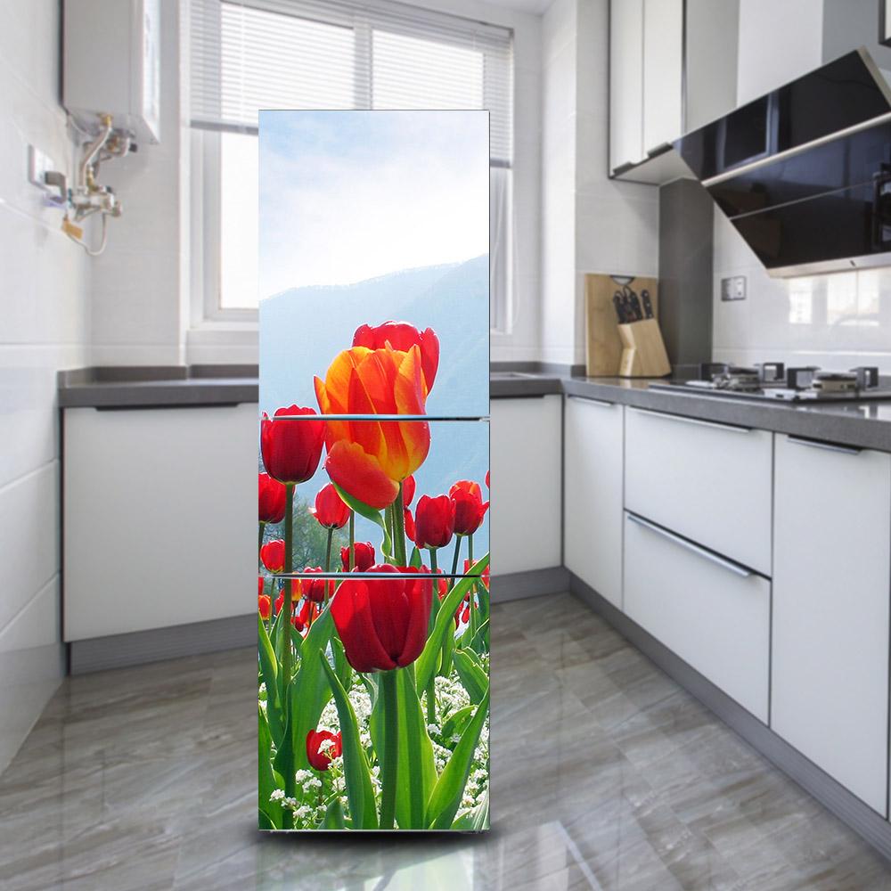 Refrigerator Wallpaper Vinyl Sticker Self-adhesive Fridge Door Cover Decal Landscape Flower Cat Cartoon Art Mural Kitchen Wardrobe Renovation Poster
