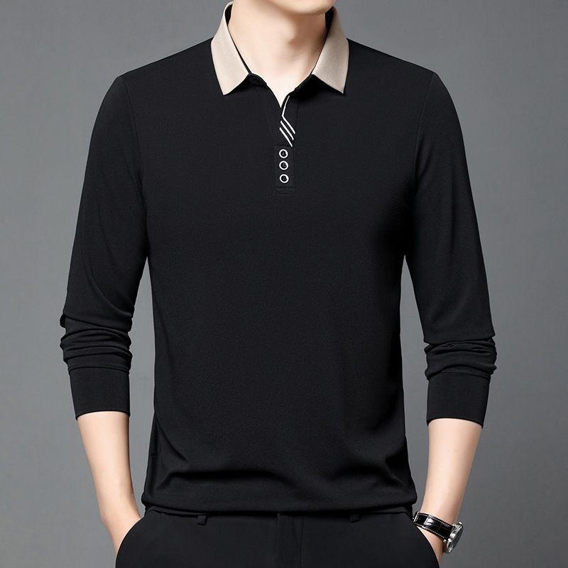 Men's T-shirt Long Sleeve Middle-aged Lapel High-end Cotton Polo Shirt
