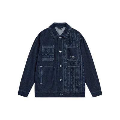 Li Ning Sports Lifestyle Series Patroon Bedrukt Losse Kraag Wasbaar Denim Jas Heren Jas Denim-Blauw AJDT365-1