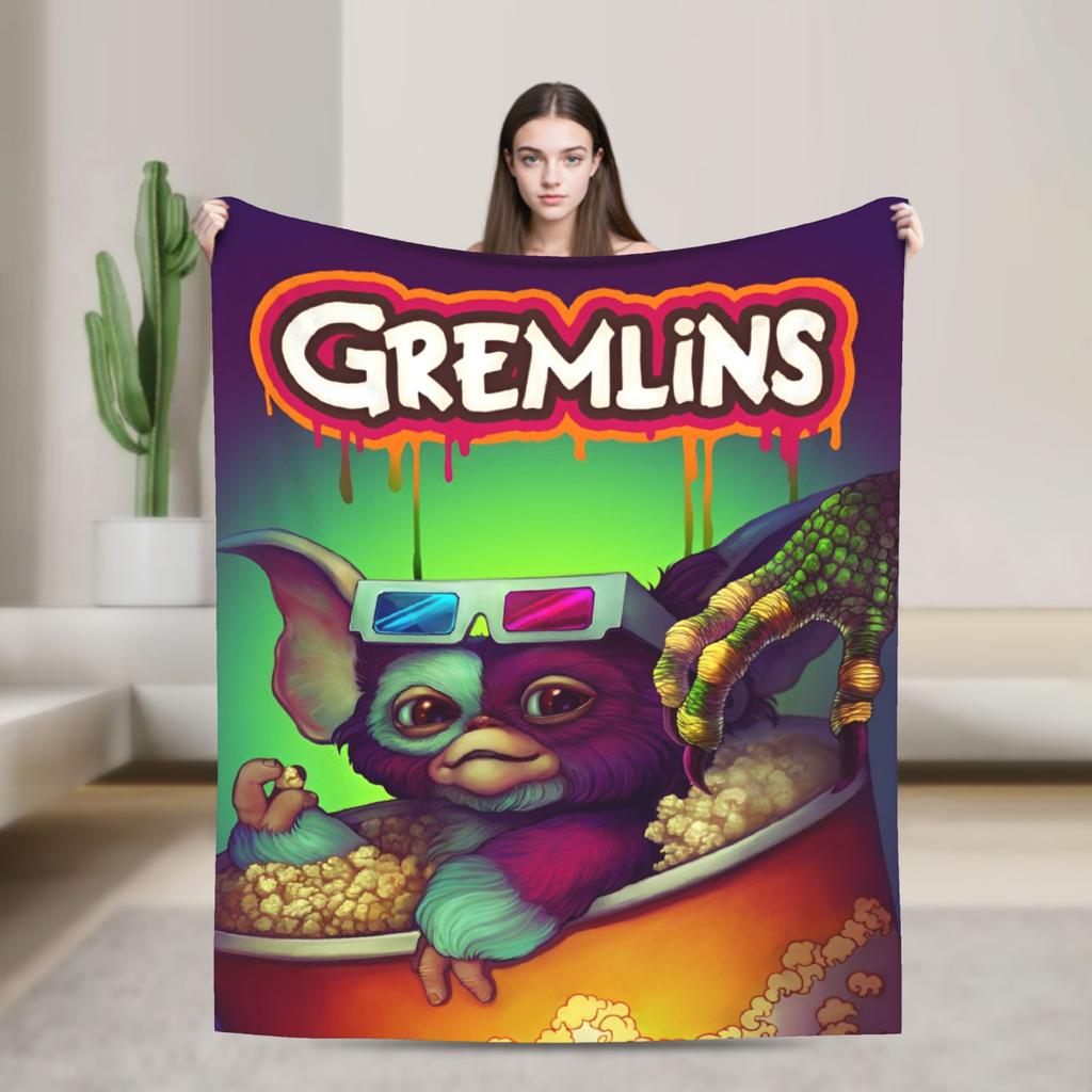 Gizmo Mogwai Monster Gremlins Flanelldecke Weiche Kuscheldecke für Wohnzimmer Flugzeugreise Lustige Bettdecke Sofabettbezug