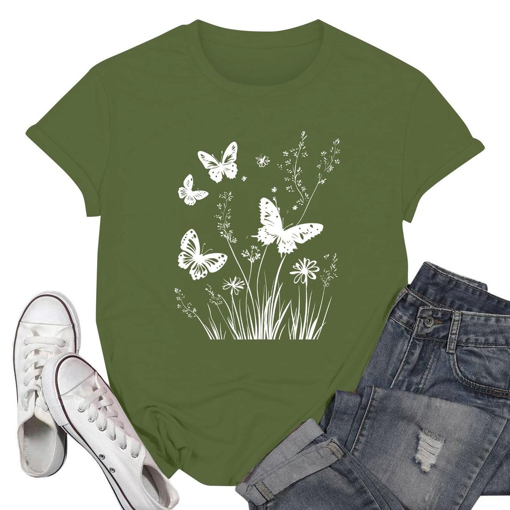 Women's Fashion Casual Printed Short Sleeve Round Neck Pullover Tops