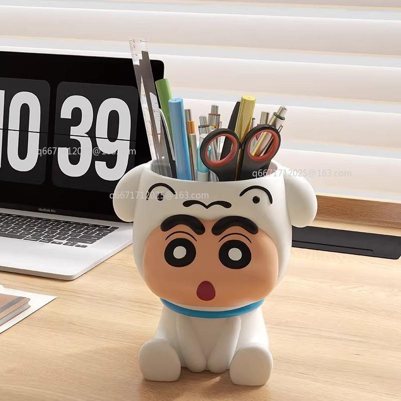 Crayon Shin Chan Anime Figures Peripheral Cartoon Decorative Ornament Storage Box Desk Accessories Organizer Pen Holders Gift