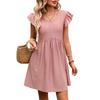 Summer New Style Women's V-neck Leaf-sleeve Slim-fit Short-sleeved Wide-sleeve Elegant Dress