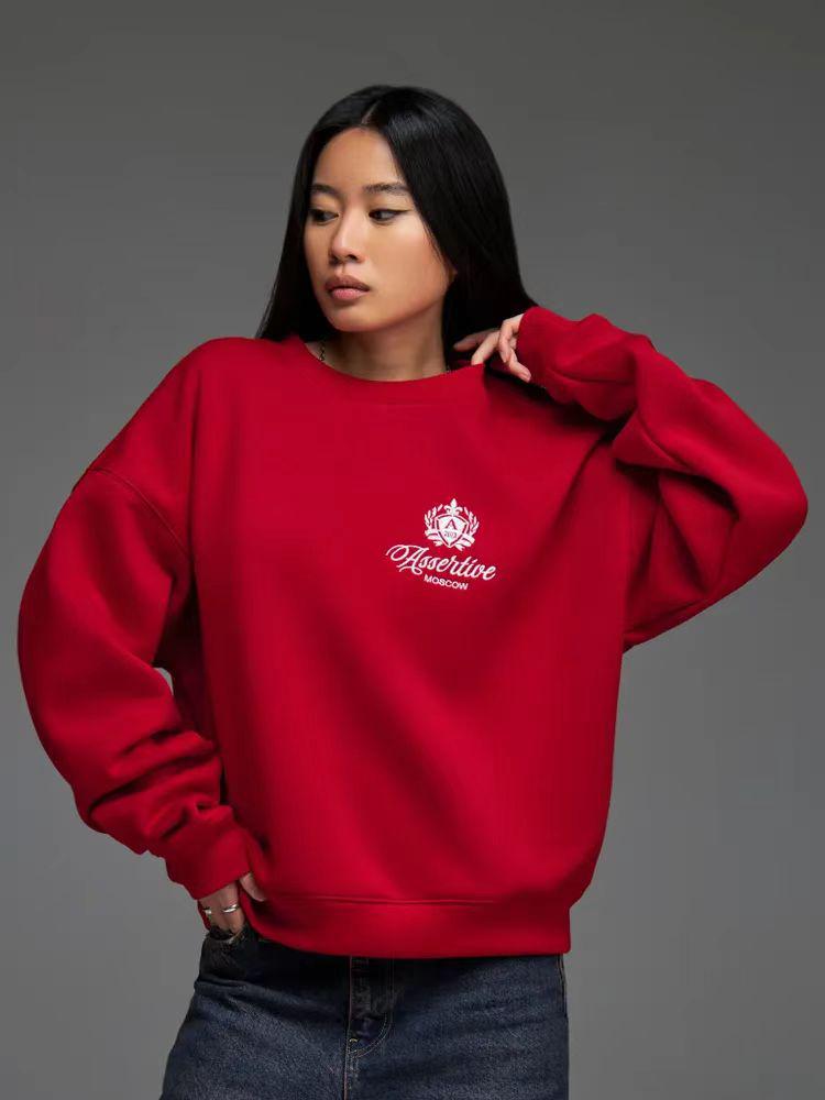 Women's Versatile Loose Plus Velvet Letter Print Sweatshirt - 2024 Autumn/Winter Lazy Style, Thickened, Round Neck