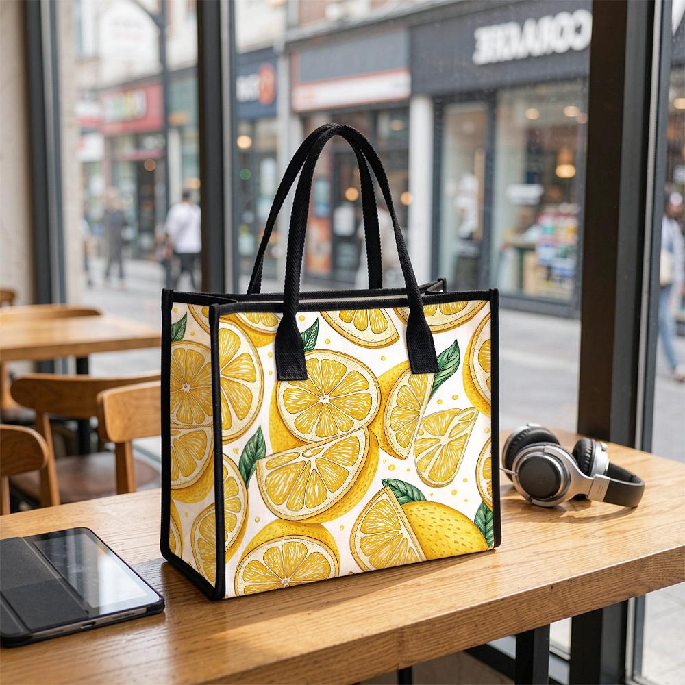 Lemon Print Tote Bag Fashion Casual Daily Handbag Large Capacity Lightweight Reusable Shopping Bag For Women Outdoor Use