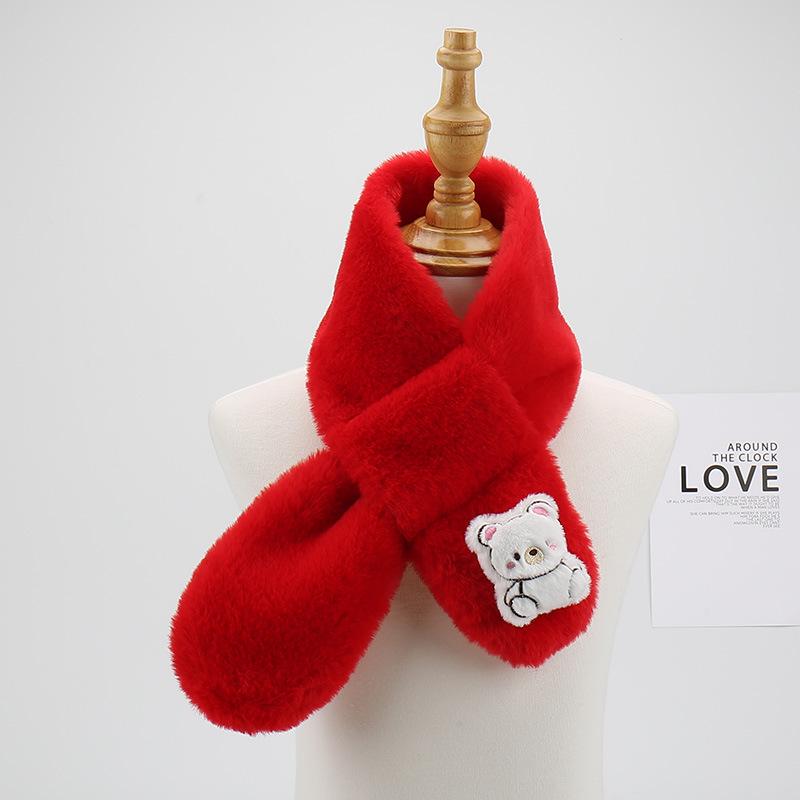 2025 Autumn/Winter Plush Faux Rabbit Fur Children's Parent-Child Cartoon Scarf - Korean Style Baby Neck Warmer