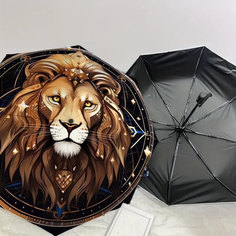 1pc Golden Lion Emblem Umbrella with Plastic Handle,Suitable for All Seasons Home Travel Outdoor UmbrellaDD574