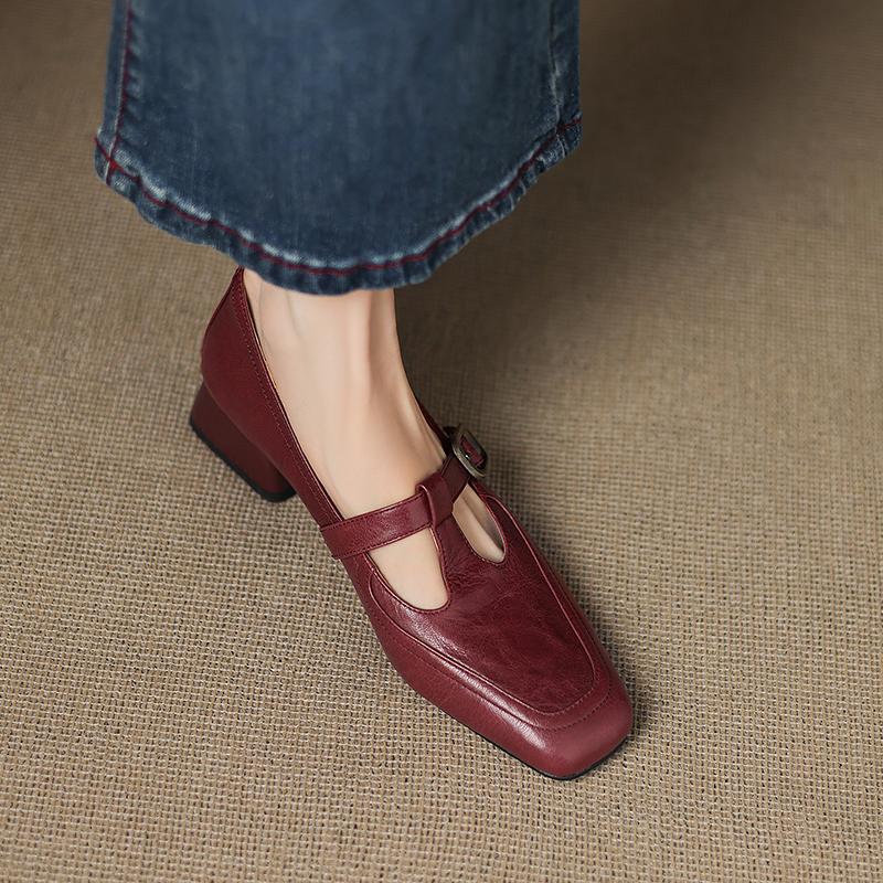 Fashion 2025 Women's Shoes Style T-strap Mid-heel Loafers Leisure Soft Comfortable Retro High Quality Female Moccasins Shoes for Woman