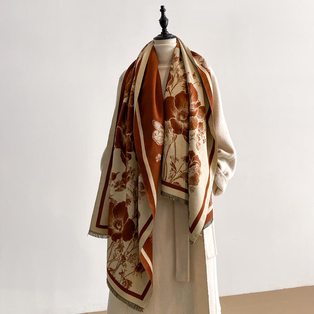 Luxury Winter Women's Imitation Cashmere Shawl Thick Warm Jacquard Scarf High Quality Two-Sided Pashmina Wrap for Ladies Brand