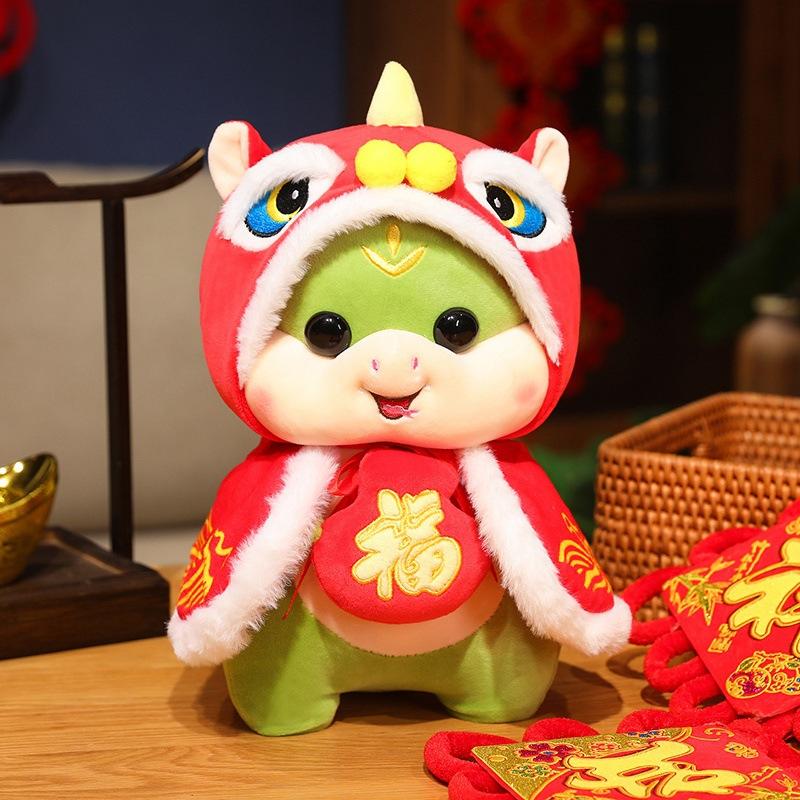 Cute Year of Snake Mascot Zodiac Snake Doll Lion Dance Plush Toys Boys and Girls Rag Doll New Year Gift
