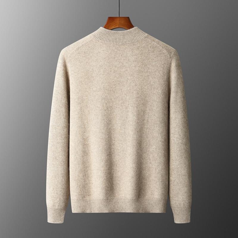 Men's Autumn Winter Warm Sweater Mock Collar Thickened Zippered Cardigan Cashmere Knitted Long Sleeve Tops
