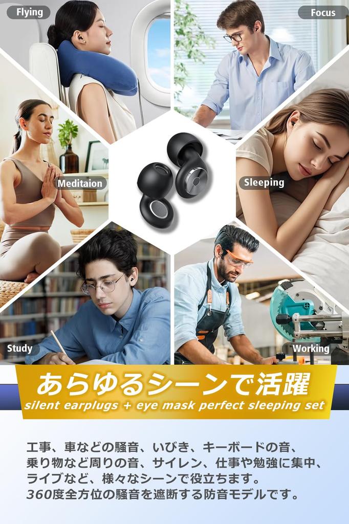 Health Research Institute by Sleep Earplugs and Silk Eye Mask Set High Sound Insulation 55db Reduction Noise Canceling Earphones for Use Only Snoring