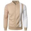 Men's Color Block Casual Zipper Cardigan Hoodie Jacket with Stand Collar