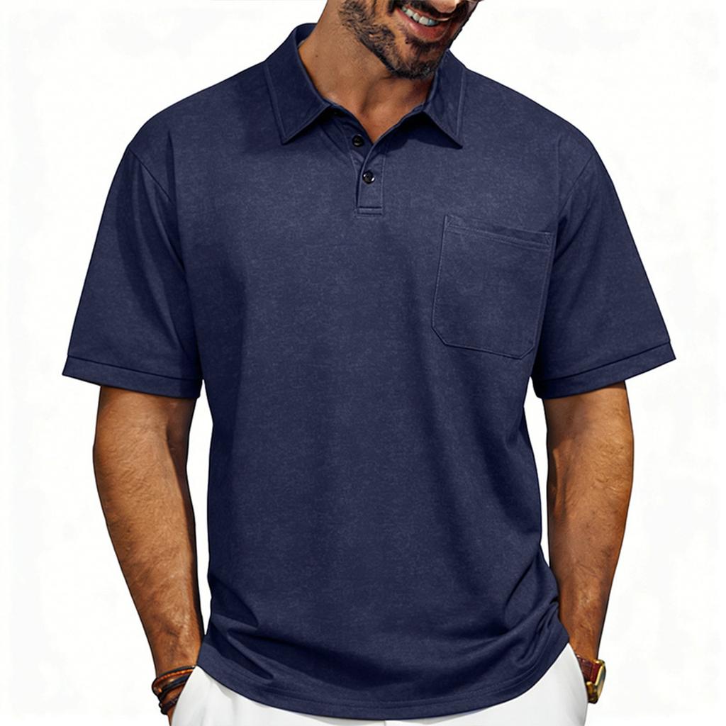 Men's Short Sleeve Polo Shirt with Pocket Classic Fit Soft Cotton Fabric Casual Collar Top