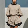 Women S Two Piece Set Hoodie And High Waist Shorts With Ruffle Hem