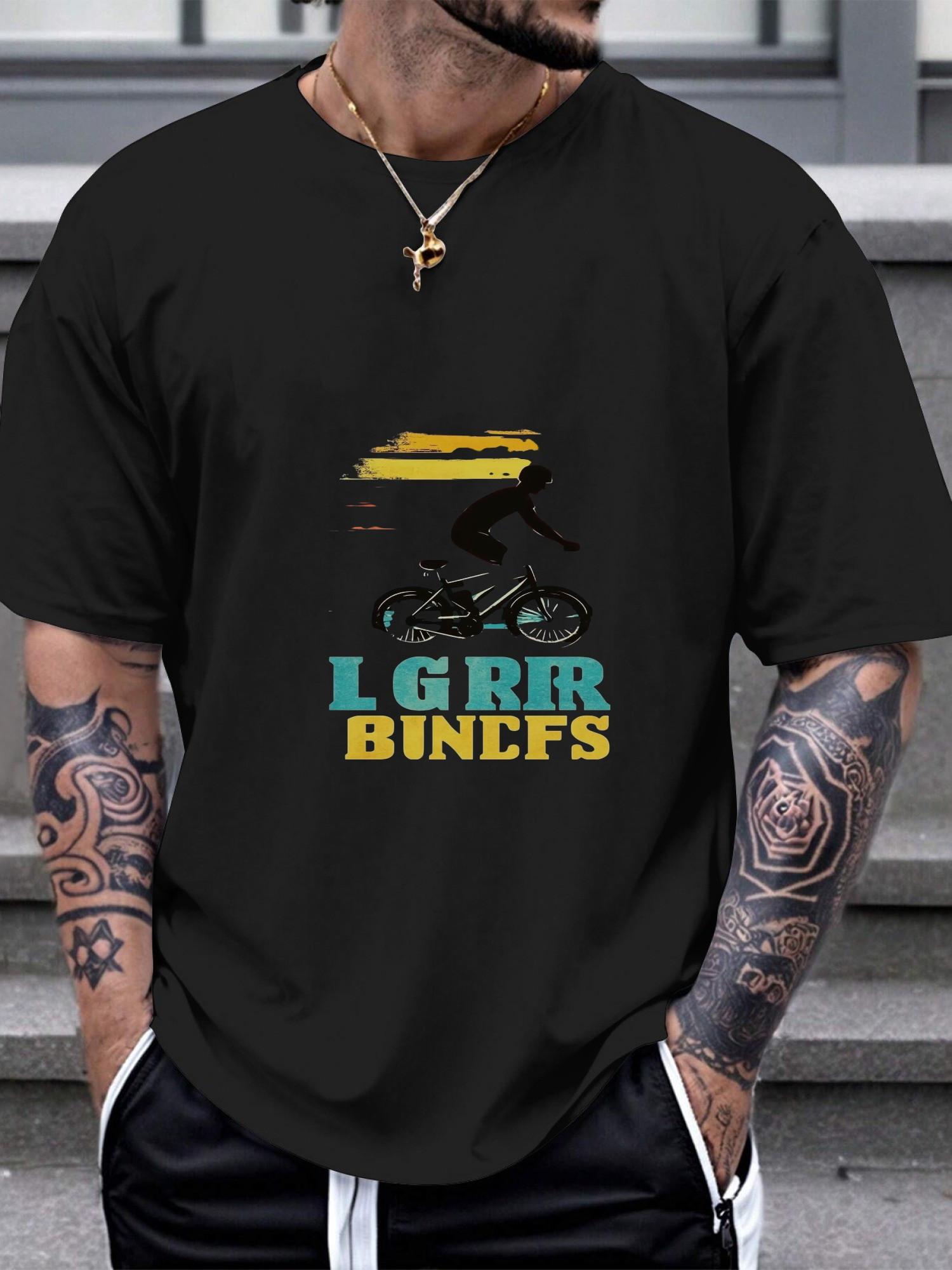 1pc Bold Comic Book Graphic T-shirt - I G R R B I N C L S Retro Bike Adventure Design L