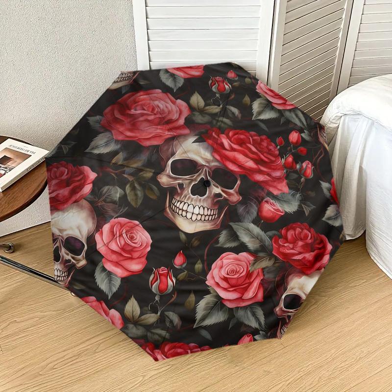1pc Skulls Roses Pattern Umbrella Design Automatic Opening and Closing Umbrella, High-quality Travel Umbrella,  c1128161