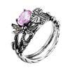 Vintage Dragonfly Lotus Ring for Women with Topaz Silver Plated Bohemian Style Jewelry