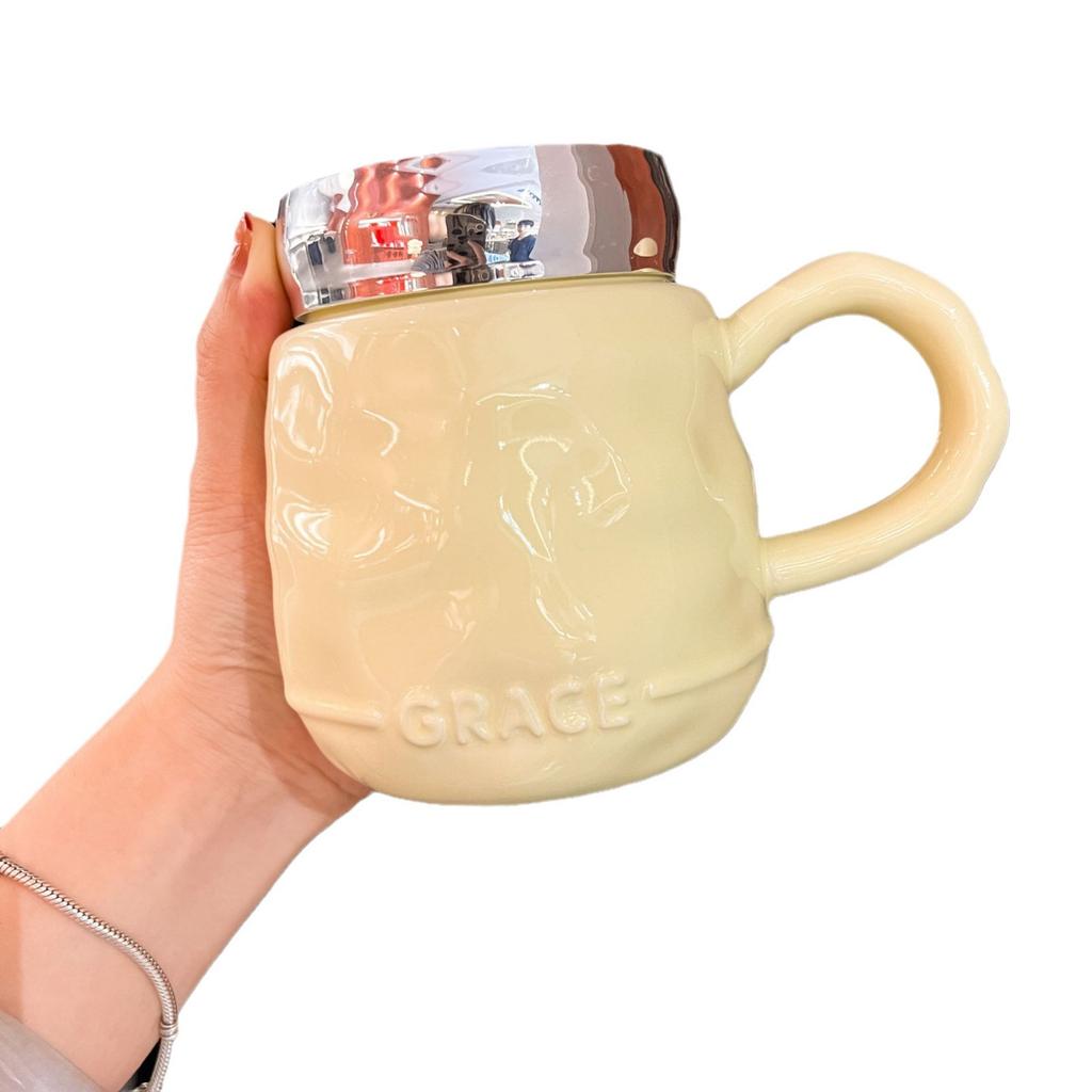 Ins Goggle Mug with Lid Household Drinking Cup Light Luxury Ceramic Cup High Appearance Design Coffee Cup