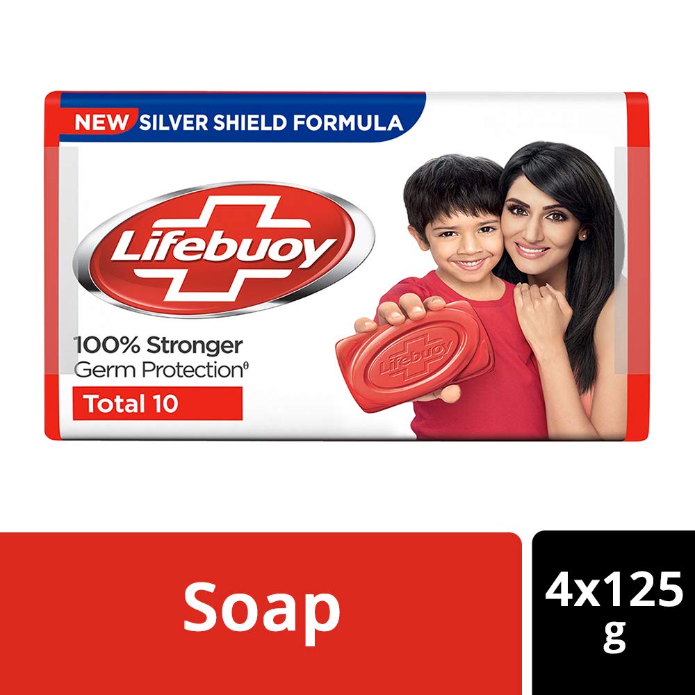 LIFEBUOY Total 10 Barras de Sabão 125 g X Pacote de 4 Para Higiene Familiar Diária e Limpeza Profunda Proteção contra Germes Barra para Banho