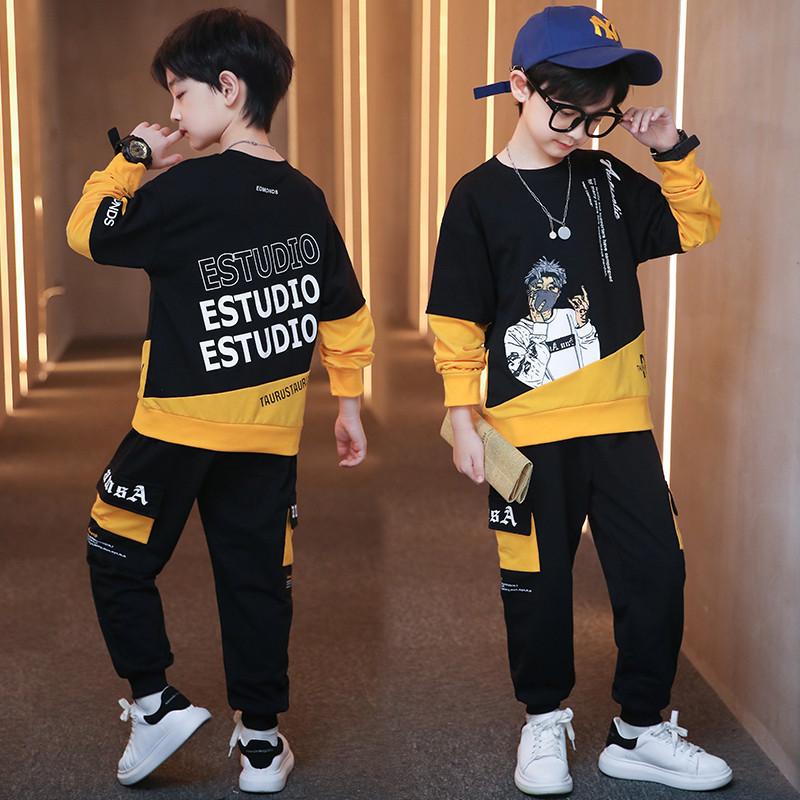 2025 New Boys' Spring & Autumn Loose Fit Two-Piece Korean Style Sports Suit for Kids