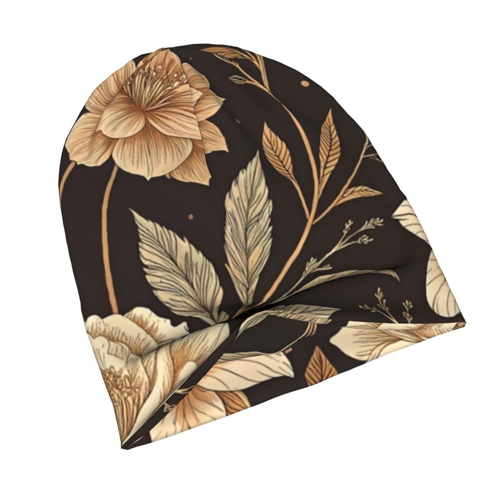 ZLIENSZUS & Men' Minimalist Botanical Knit Hat - Neutral Tones Dark Pattern Suitable for Casual, Office, Wedding, Casual Attire - Elegant Versatile Ha