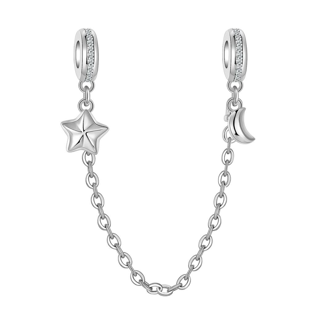 Copper Star Crescent Sun Earth Safety Chain Piece Fit Original Wrist Bracelet Beaded Designer Charms Necklace Female Jewelry