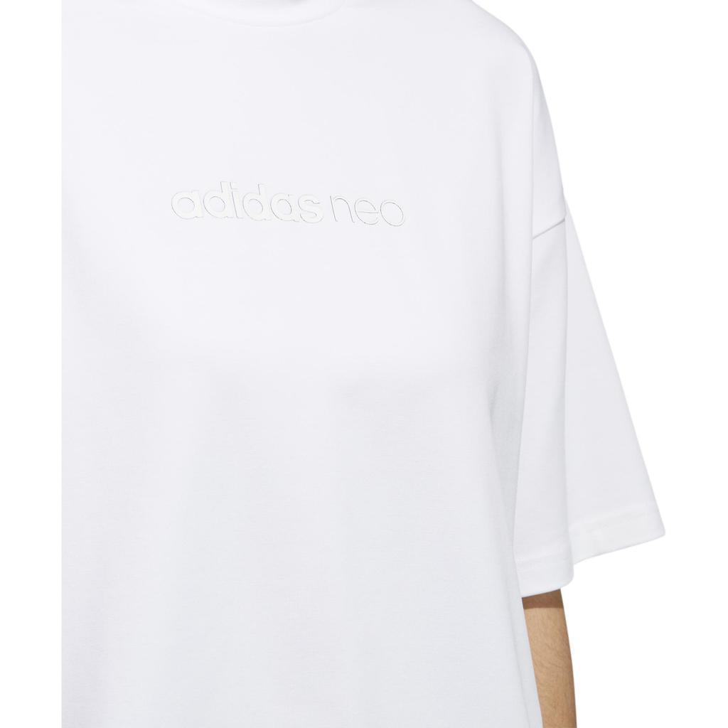adidas Neo W Cs Mar Tee Striped Sports Half High Neck Short Sleeve Drop Shoulder T-Shirt Women Tops White GP5469