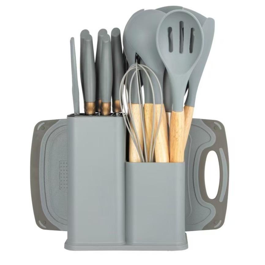 19-Piece Silicone Kitchen Utensil Set: Knives, Tools, Spatula, Ladle, Scraper, Cutting Board with Storage
