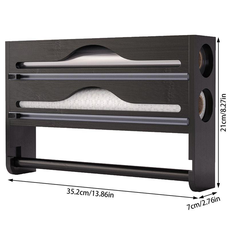 M-Modern-Kitchen Foil Dispenser With Paper Towel Holder, Bamboo Aluminum Foil And Plastic Wrap Organizer A