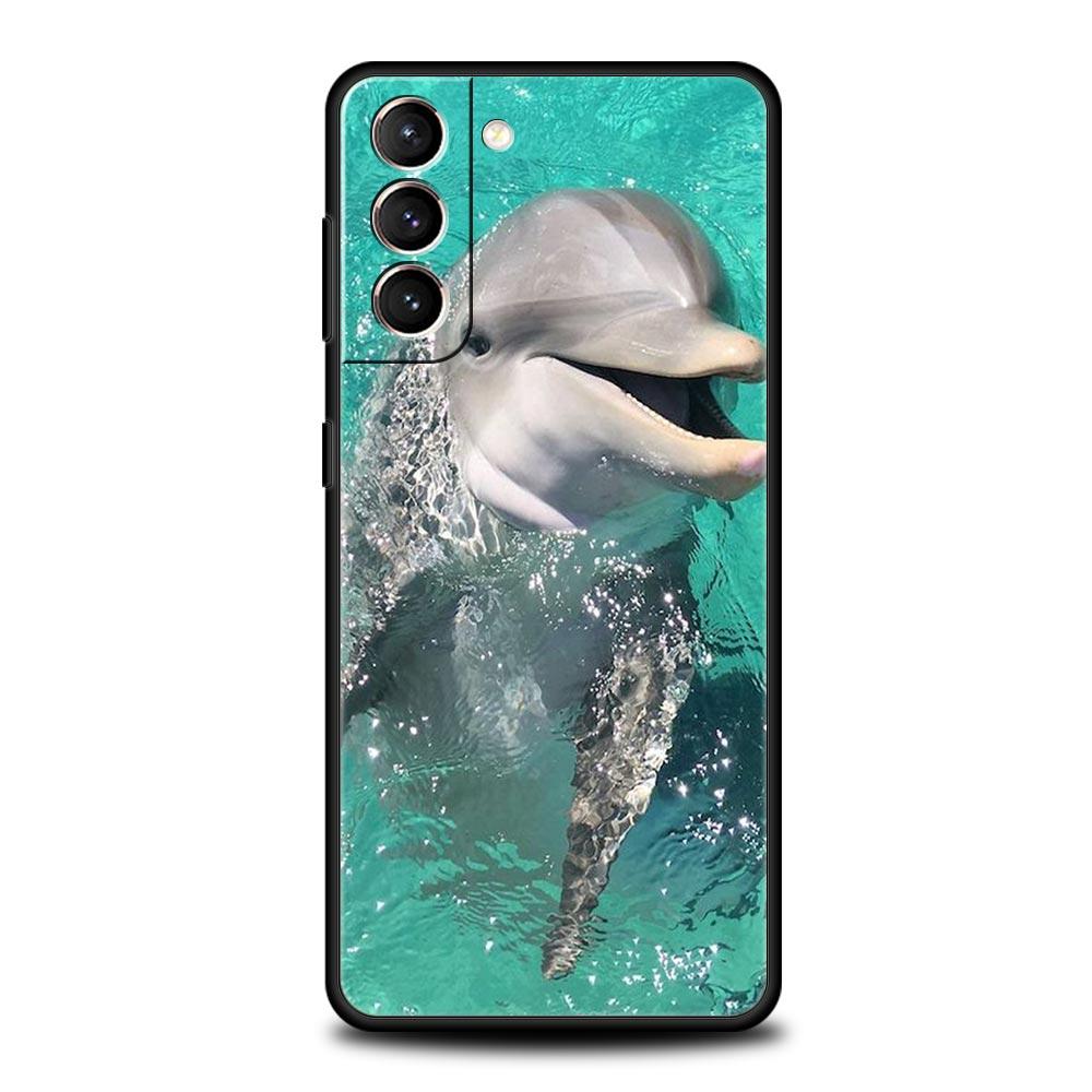 Ocean Animal Dolphin Phone Case For Samsung Galaxy S26 Ultra S25 Plus S24 FE S23 S22 5G S21 S20 Cover Black Soft