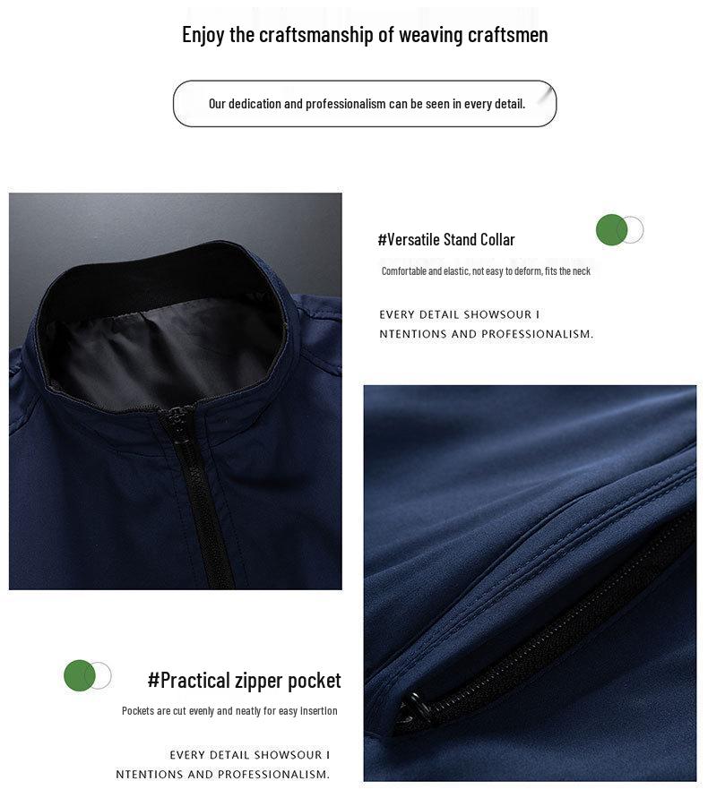 Men's Cross-Season Casual Solid Color Stand Collar Jacket, Thin Business Style for Middle-Aged and Young Men.