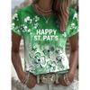 Fashionable Green Four-leaf Clover Print Short-sleeved T-shirt for Summer Women's Casual Wear