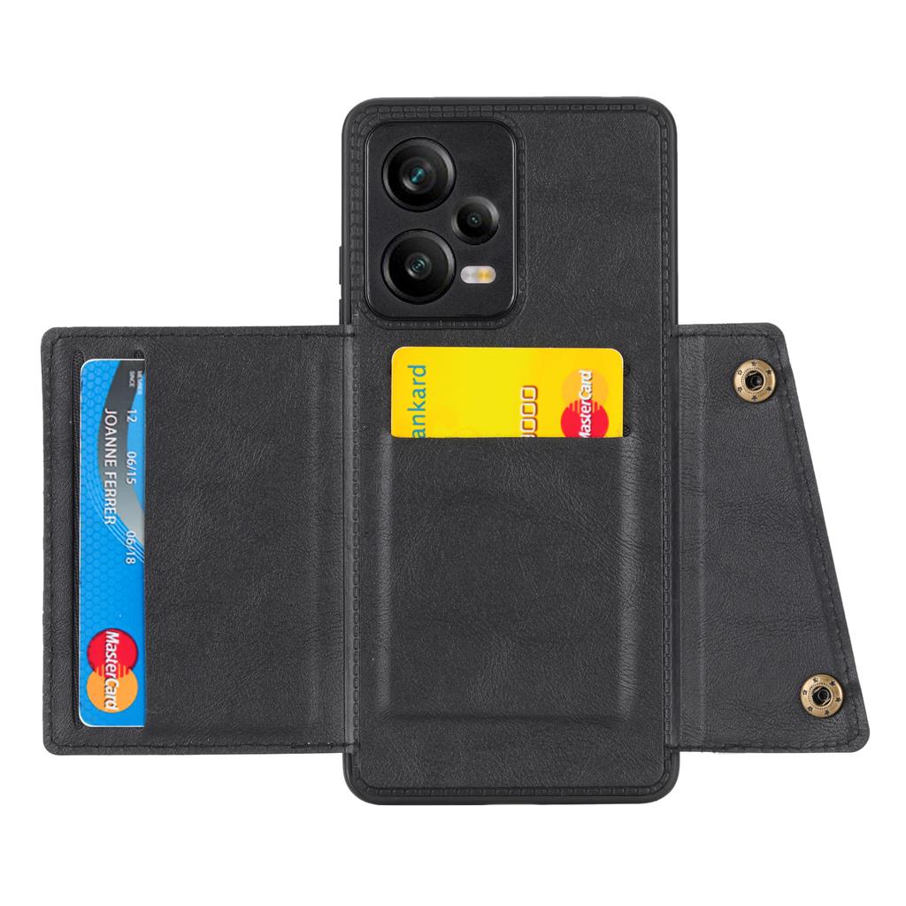 Dla Xiaomi Redmi Note 12 Pro 5G Etui z TPU pokryte skórą PU z podpórką, podwójne przyciski, przegródki na karty, pokrowiec na telefon z metalową płytką do mocowania samochodowego