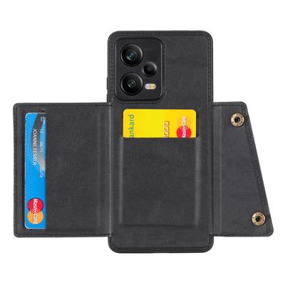 For Xiaomi Redmi Note 12 Pro 5G Kickstand PU Leather Coated TPU Case Dual Button Card Slots Phone Cover with Car Mount Metal Sheet