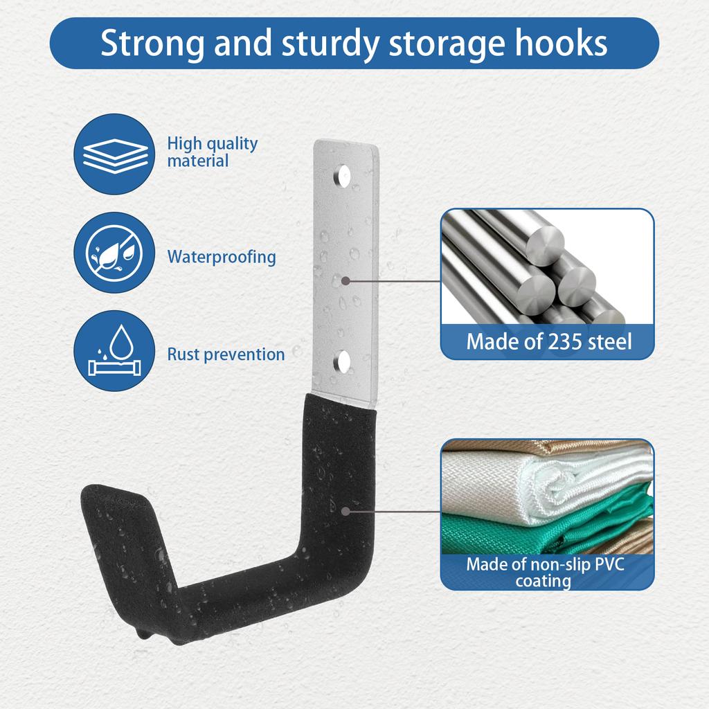 4Pcs Garage Utility Hook Set Wall Mounted Garage Storage Hanger Hook with Screws Steel L-Shape Power Tool Wall Hanger Anti-Slip