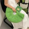 Sommerhalm Kvinner Half-moon Beach Handbag Rattan Håndlaget håndtak Mote Kintted Tote Bag